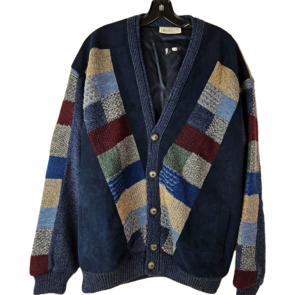 Bailey's Ireland Size 52 Blue Patch Grandpa Cardigan Sweater Wool‎ Button VTG